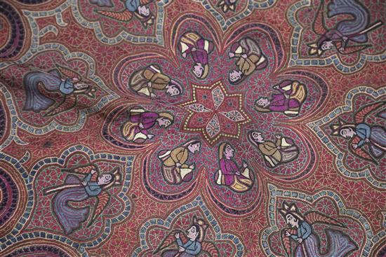 A 19th century Kashmiri handwoven silk shawl, 161cm sq.
